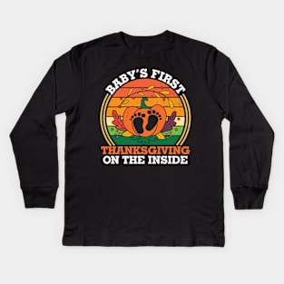 babys first thanksgiving on the inside Kids Long Sleeve T-Shirt